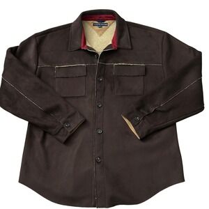 Vintage Y2K Tommy Hilfiger Mens Brown Faux Suede Sherpa Lined Shirt Jacket XL